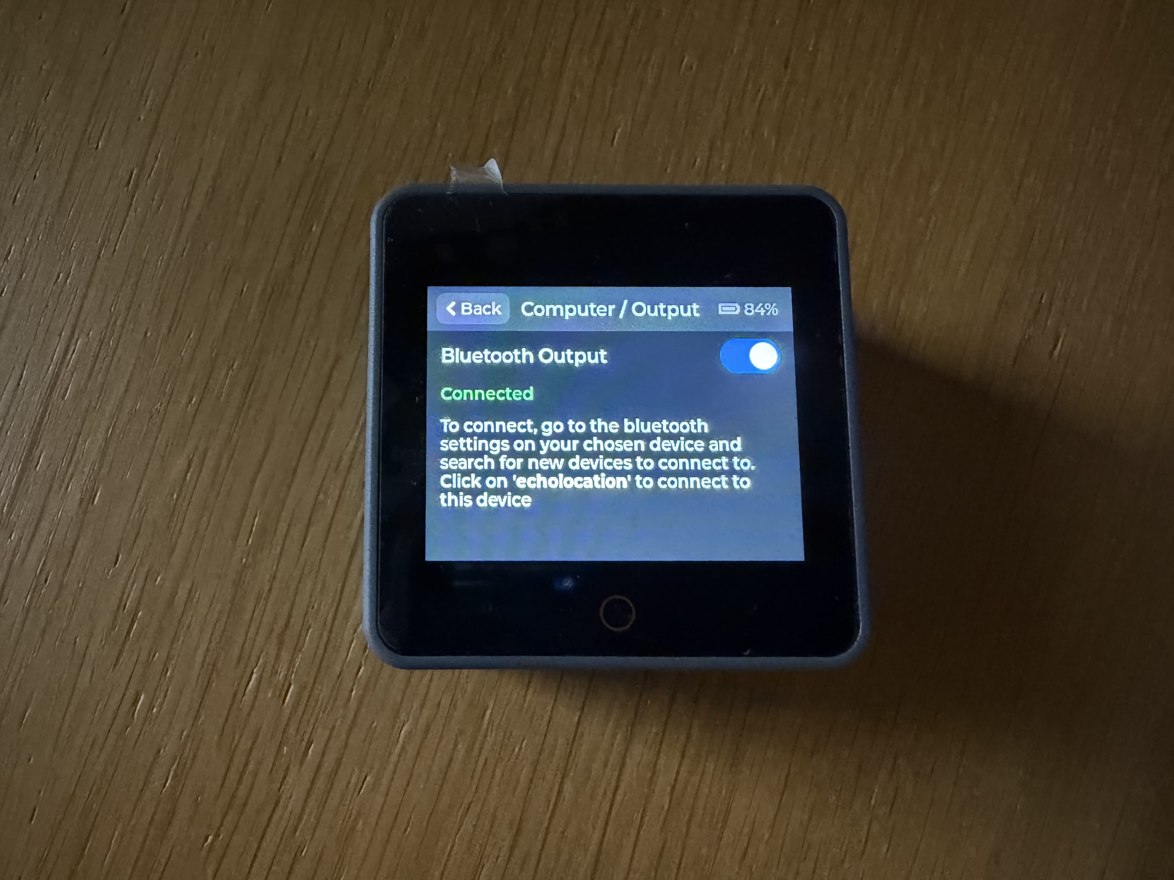 echolocation screen showing a Bluetooth computer connection
