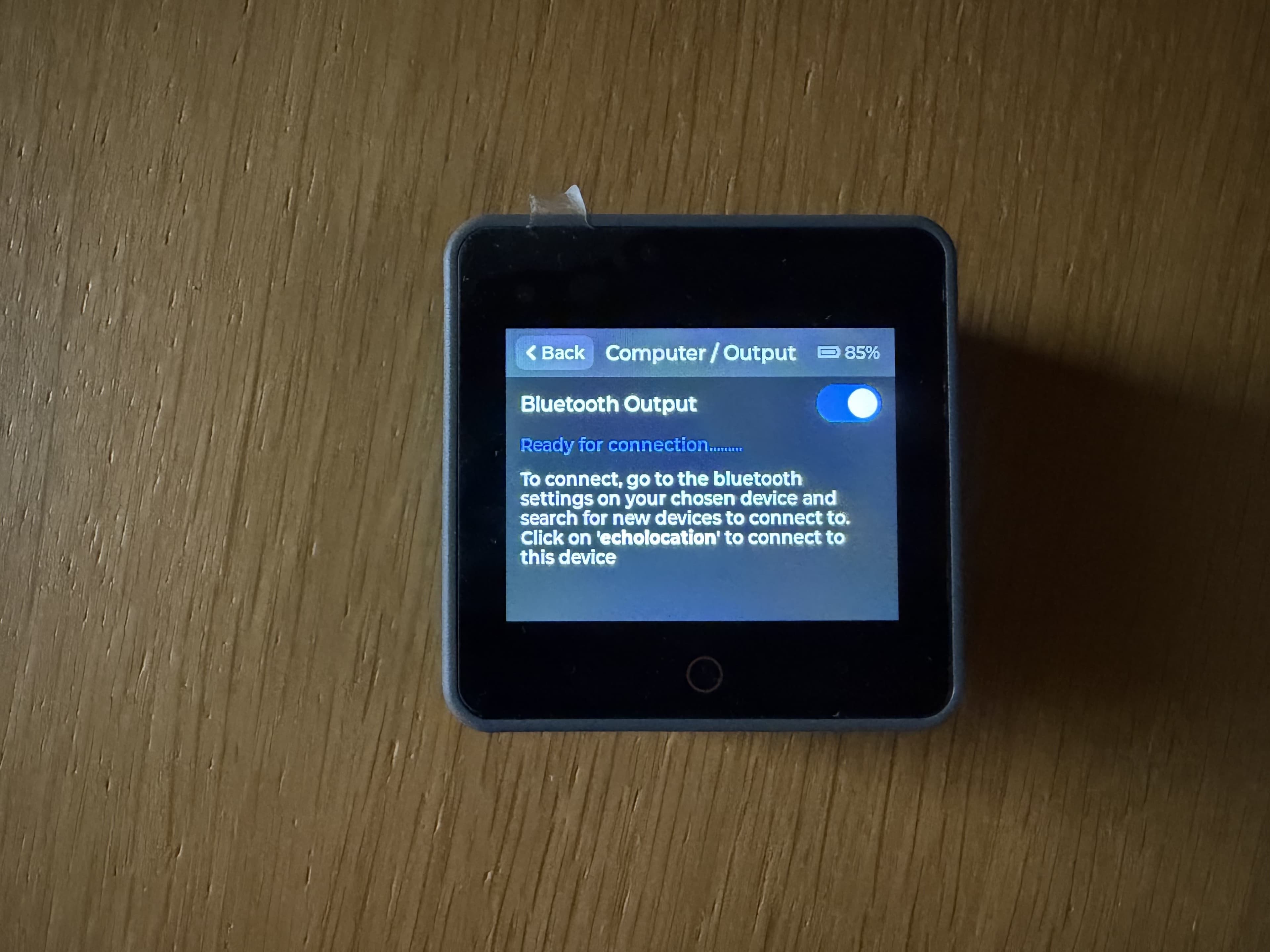 echolocation screen searching for a Bluetooth computer to connect