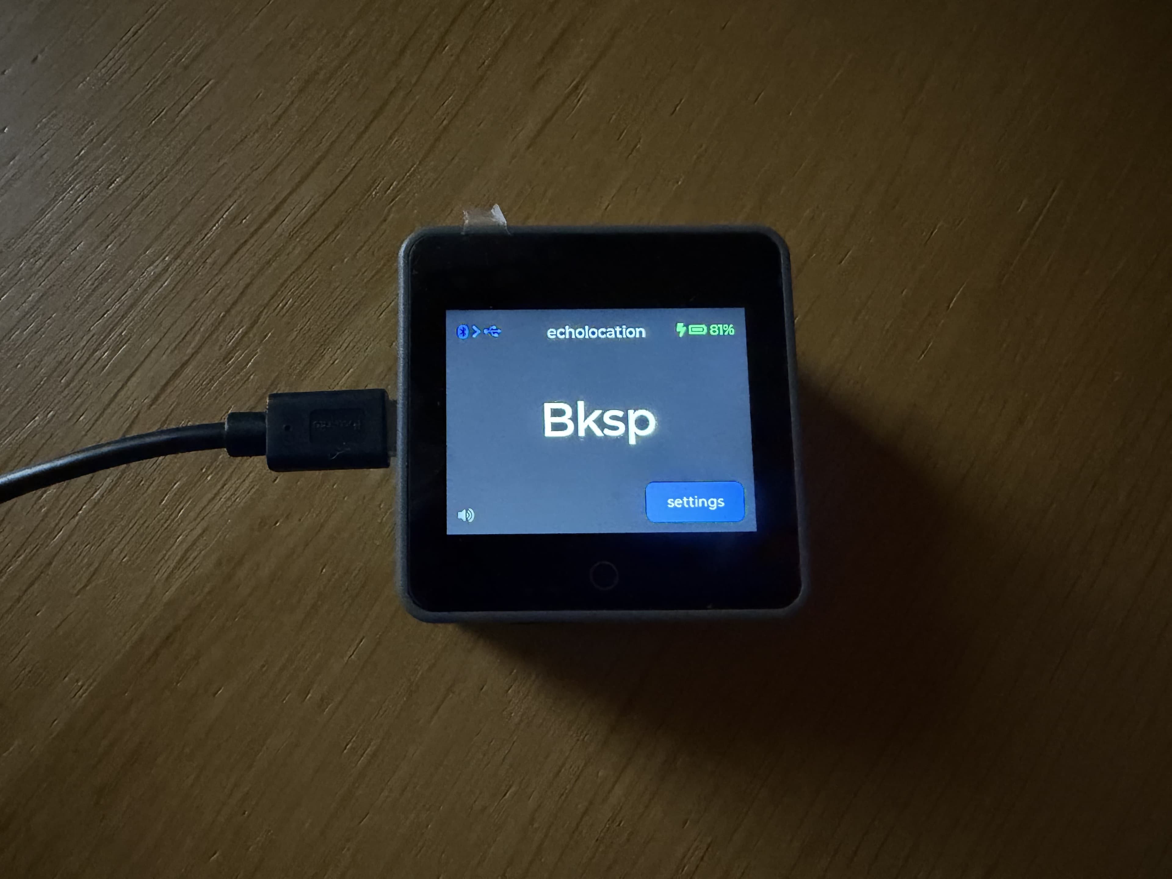echolocation screen showing USB output connected to a computer